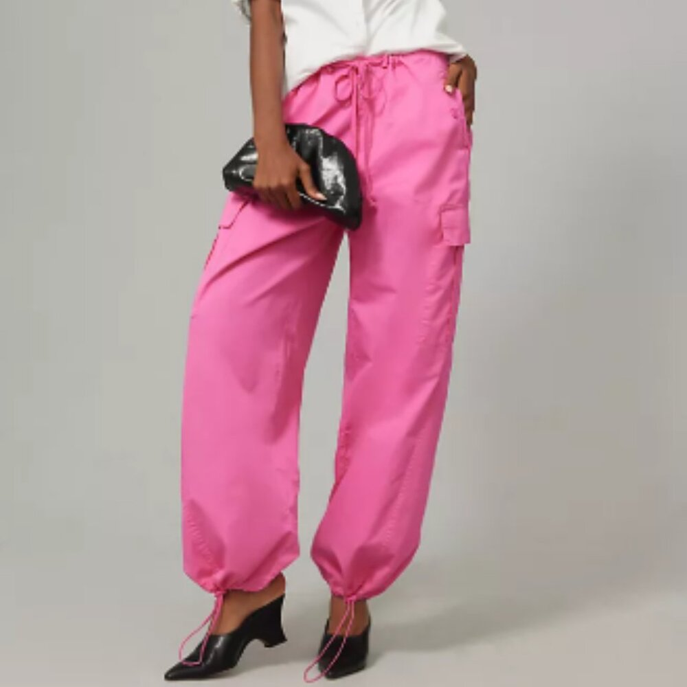 Good American Parachute Drawstring Cargo Pants - pink. Ladies XL